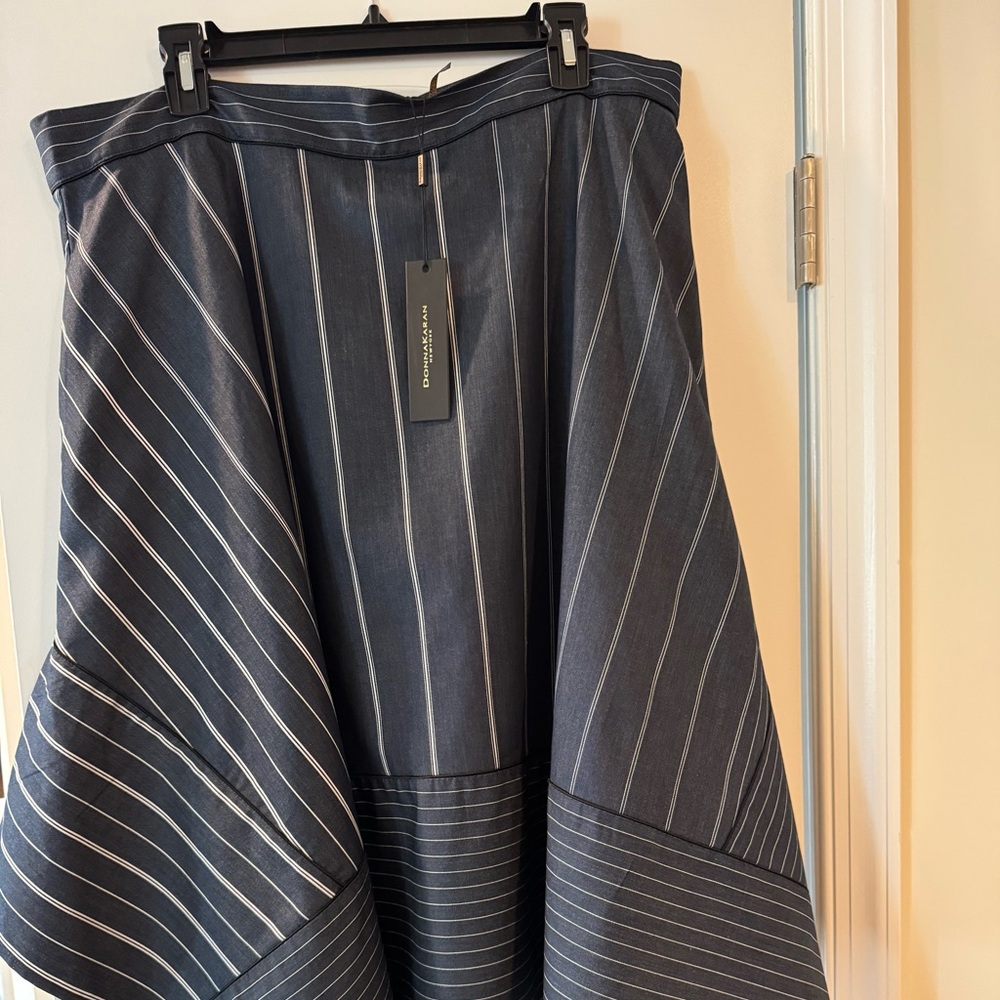 Donna Karan Asymmetrical Skirt in Black and Gray Pinstripes